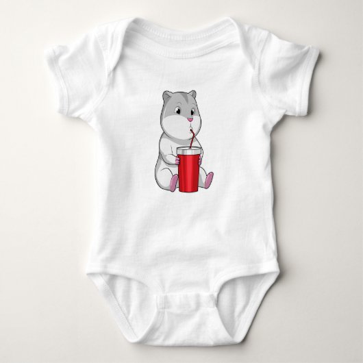 Hamster met Mok en Drink stro Romper (Voorkant)