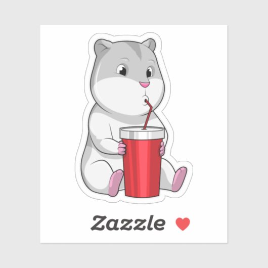 Hamster met Mok en Drink stro Sticker (Vel)