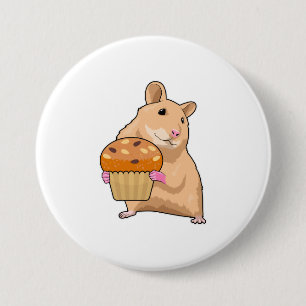 Hamster met Muffin Ronde Button 7,6 Cm