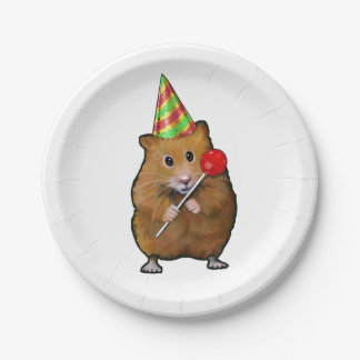 Hamster met Party Pet en Lollipop, Illustratie Papieren Bordje