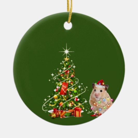 Hamster met Pet LIGHTS Kerstmis Keramisch Ornament (Voorkant)
