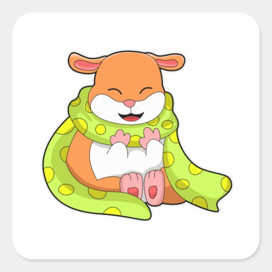 Hamster met Scarf Vierkante Sticker (Voorkant)