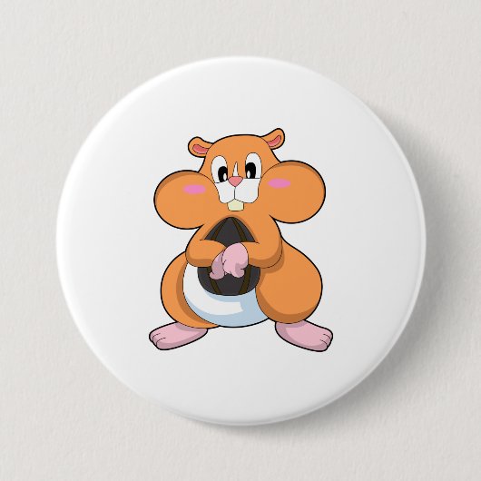 Hamster met Walnoot Ronde Button 7,6 Cm (Voorkant)