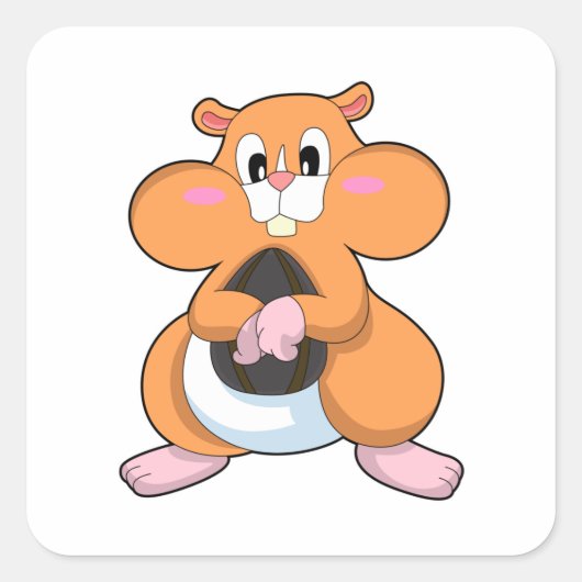 Hamster met Walnut Vierkante Sticker (Voorkant)