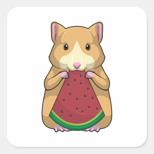 Hamster met Watermeloen Vierkante Sticker (Voorkant)