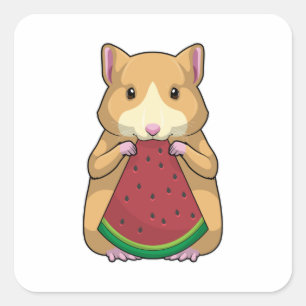 Hamster met Watermeloen Vierkante Sticker