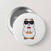Hamster met zonnebrillen en stropdas met zwoerd ronde button 7,6 cm (Voorkant /achterkant)