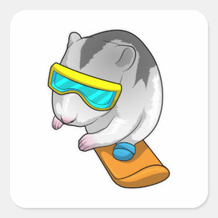 Hamster Snowboarder Snowboard Vierkante Sticker