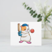 Hamster speelt cricket met cricketbat & -pet briefkaart (Staand voorkant)