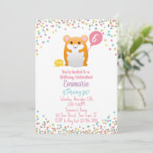 Hamster Verjaardagsfeest Uitnodiging Confetti Glit (Staand voorkant)