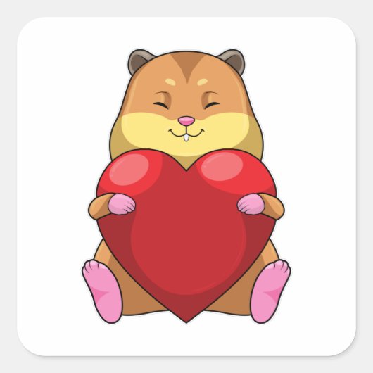 Hamster with Heart Vierkante Sticker (Voorkant)