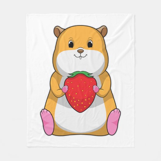 Hamster with Strawberry Fleece Deken (Voorkant)