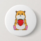 Hamster with Strawberry Ronde Button 7,6 Cm (Voorkant)