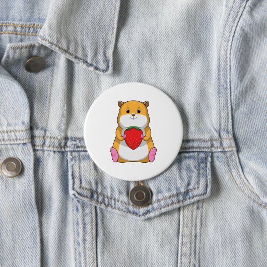 Hamster with Strawberry Ronde Button 7,6 Cm (In situ)