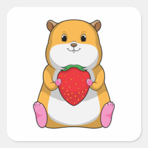 Hamster with Strawberry Vierkante Sticker