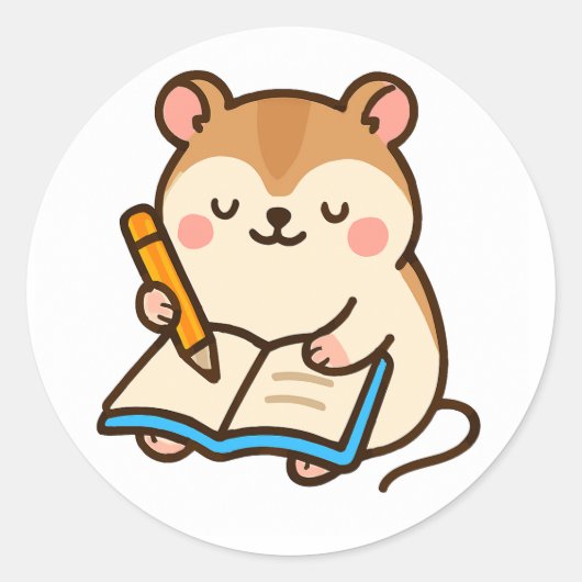 Hamster Writing in a Journal Ronde Sticker (Voorkant)