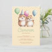 Hamsters & Balloons kind verjaardagsfeest Kaart (Staand voorkant)