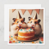 Hamsters eten taart verjaardag uitnodiging (Voorkant / Achterkant)