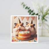 Hamsters eten taart verjaardag uitnodiging (Staand voorkant)