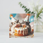 Hamsters mangeant gâteau invitation anniversaire (Debout devant)