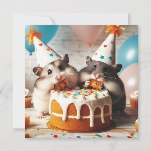 Hamsters mangeant gâteau invitation anniversaire (Devant)