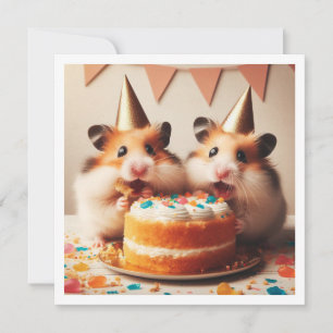 Hamsters mangeant gâteau invitation anniversaire