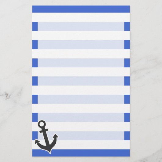 Han Blue Horizontal Stripes; Nautical Anchor Briefpapier (Voorkant)