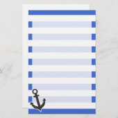 Han Blue Horizontal Stripes; Nautical Anchor Briefpapier (Voorkant / Achterkant)