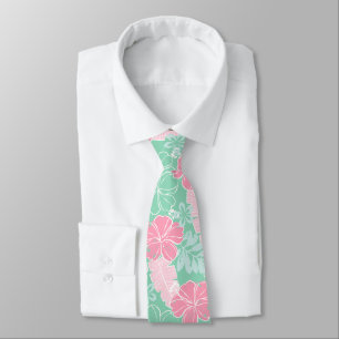 Hana Hawaiian Hibiscus Tropisch - Mint en Roze Stropdas