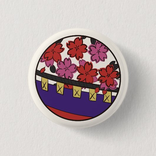 Hanafuda "Sakura-ni-maku" Ronde Button 3,2 Cm (Voorkant)