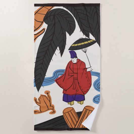 Hanafuda "Yanagi-ni-Ono-Michikaze" Strandlaken (Voorkant)