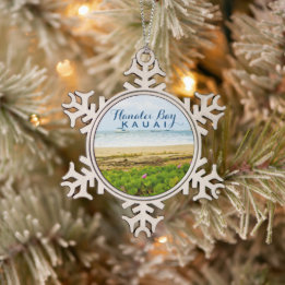 Hanalei Bay Kauai Hawaii Beach + Boats Tin Sneeuwvlok Ornament