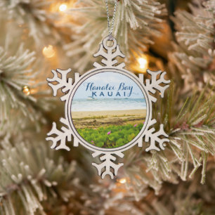 Hanalei Bay Kauai Hawaii Beach + Boats Tin Sneeuwvlok Ornament