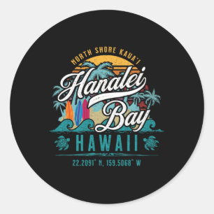 Hanalei by North Shore Kauai Hawaii Retro Sun Sur Ronde Sticker