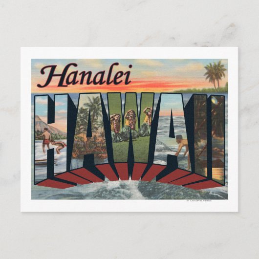 Hanalei, Hawaii - Grote letterscènes Briefkaart (Voorkant)