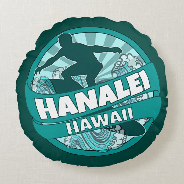 Hanalei Hawaii logo turquoise surfer tour coussin (Devant)