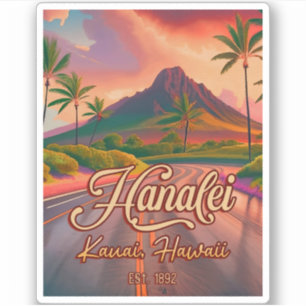 Hanalei Kauai Hawaii Retro Volcano Road, jaren 50 Sticker