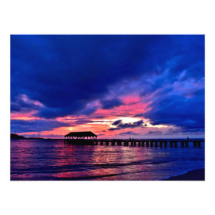 Hanalei Pier bij Sunset - Kauai, Hawaii Foto Afdruk
