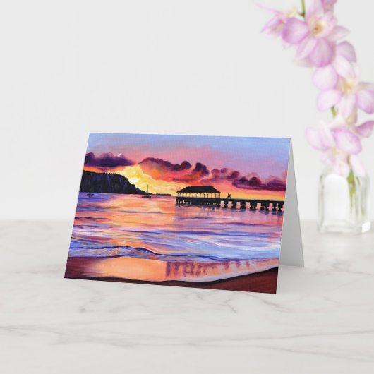 Hanalei Pier Sunset Card Kaart (Orchidee)