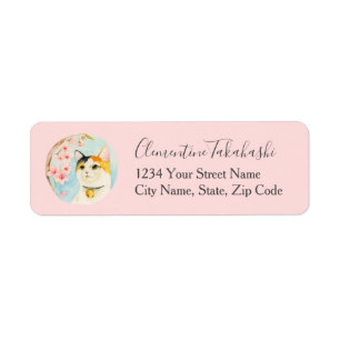Hanami Calico Cat en bloemen Adres Etiket