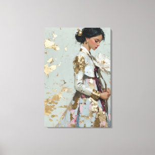 Hanbok élégant en feuille d'or et toile de lotus b