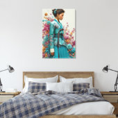 Hanbok sarcelle vibrant et toile d'art de fleurs s (Insitu(Chambre))