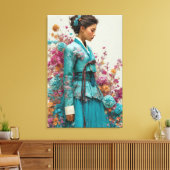 Hanbok sarcelle vibrant et toile d'art de fleurs s (Insitu(Salon))