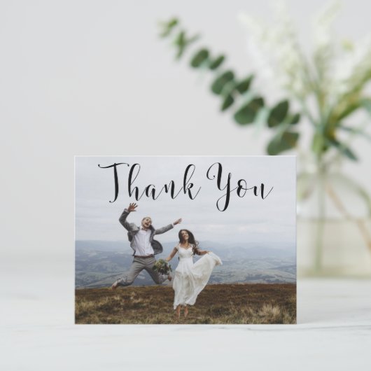 Hand beletterd script bruiloft dank u fotokaart briefkaart (Staand voorkant)