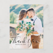 Hand beletterd script foto bruiloft dank u briefkaart (Voorkant)