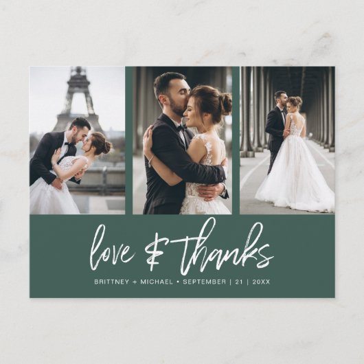 Hand-beletterde foto collage bos groen dank u briefkaart (Voorkant)