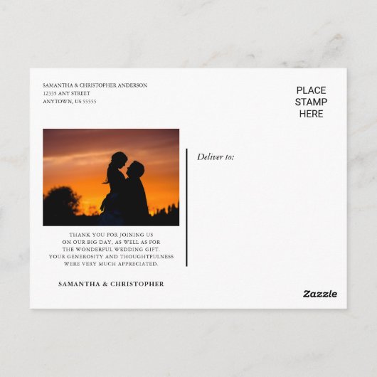 Hand belettering twee foto bruiloft dank u briefkaart (Achterkant)