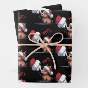 Hand Boop Kerstmis Hoogland Koe Santa Boer Inpakpapier Vel