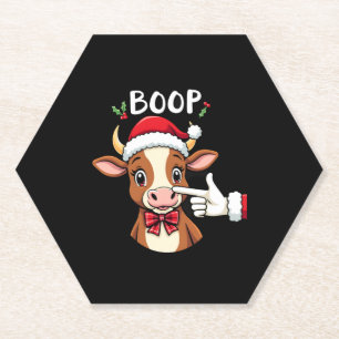 Hand Boop Kerstmis Hoogland Koe Santa Claus Boerde Kartonnen Onderzetters