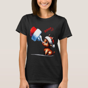 Hand Boop Kerstmis Schotse Hoogland Koe Santa Boer T-shirt